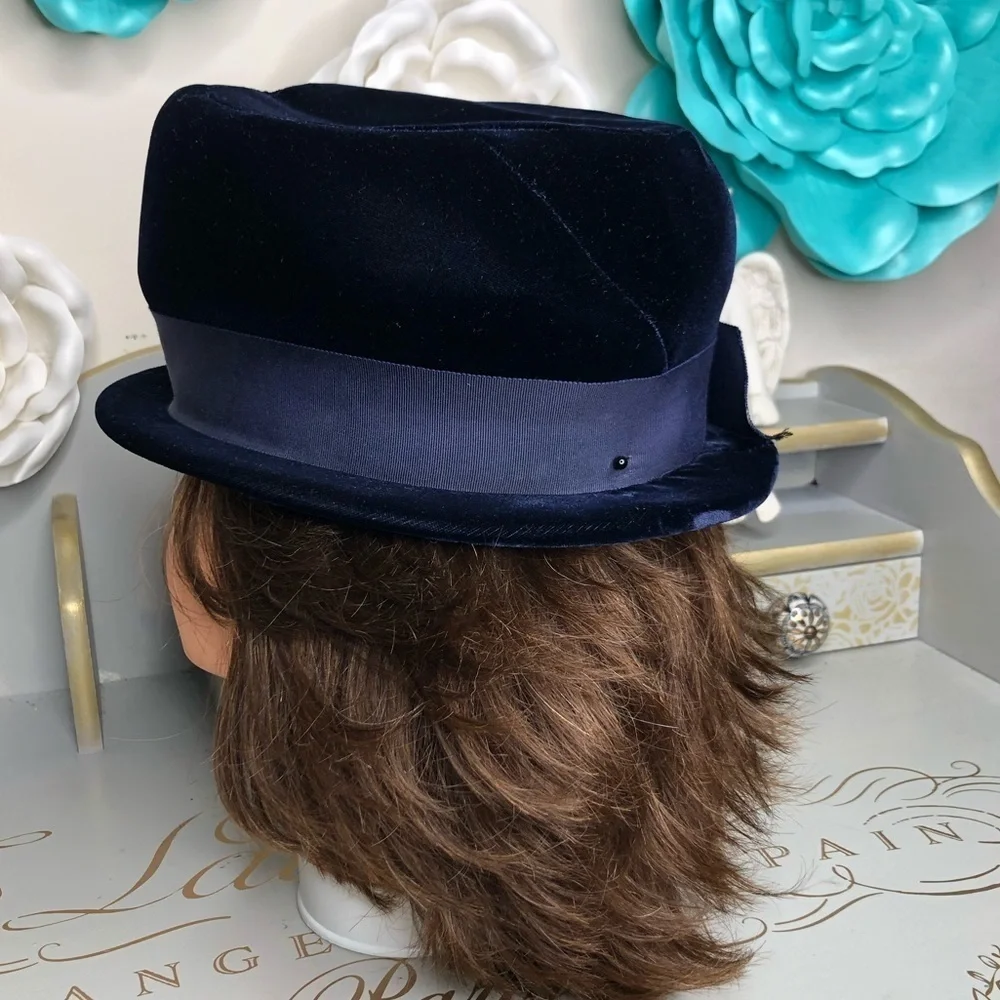 Franklin Simone Vintage Blue Velvet Brim Hat,